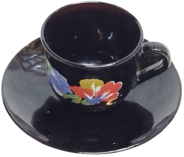 ARCOROC FRANCE ALTILI SİYAH OPAL CAM NOSTALJİK ÇİÇEKLİ KAHVE FİNCAN TAKIMI
