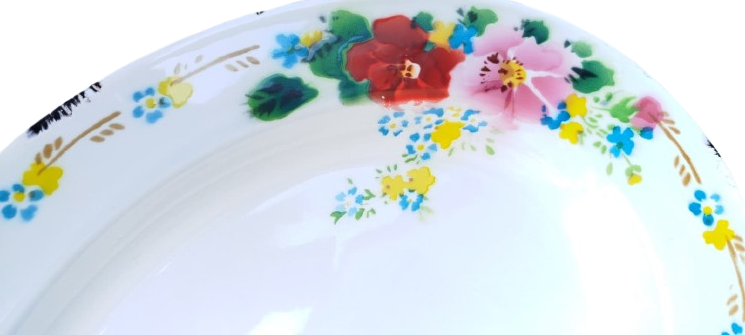 YU-I BRAND MARKA ÇİN YAPIMI 40 CM NOSTALJİK ÇİÇEK DESENLİ VİNTAGE OVAL EMAYE SUNUM TEPSİSİ 