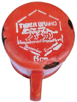 1960 ANTİKA TIGER BRAND SUPERIOR ENAMELKIRMIZI EMAYE KUPA MAŞRAPA HONG KONG 