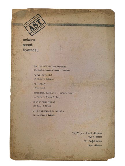 ANKARA SANAT TİYATROSU (AST) 1967 OYUNLAR PROGRAMI