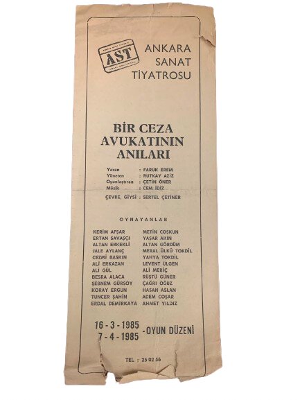 ANKARA SANAT TİYATROSU (AST) ''BİR CEZA AVUKATININ ANILARI'' OYUN DÜZENİ PROGRAMI