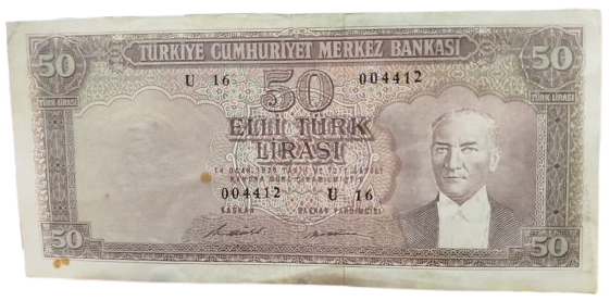 50 TÜRK LİRASI 5 EMİSYON GRUBU E6 KAĞIT PARA TÜRKİYE CUMHURİYETİ MERKEZ BANKASI 
