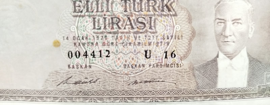 50 TÜRK LİRASI 5 EMİSYON GRUBU E6 KAĞIT PARA TÜRKİYE CUMHURİYETİ MERKEZ BANKASI 