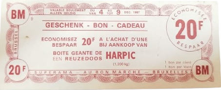 1967 BELCİKA  20 FRANG HEDİYE İNDİRİM CEKİ AU BON MARCHÉ