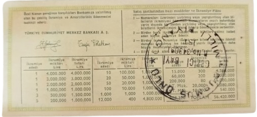 29 KASIM 1979 T YARIM BİLET (1/2) "YARIM BİLET" BİLET NUMARASI 071227 MİLLİ PİYANGO