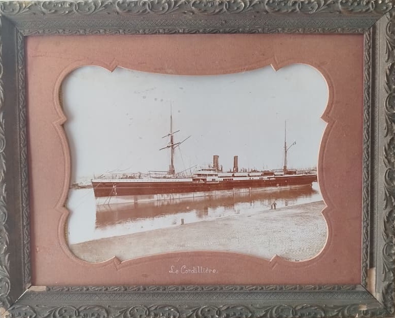 1895 CGT LE CORDİLLİÈRE ORJİNAL ALBUMİN BASKI DALMOUTH MARSİLLE DAMGALI + 1902 ÇERÇEVE +1902 BANKA TAKVİMİNE YAPISTIRMA