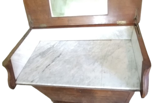 FRANSIZ OSMANLI PAZARI İCİN YAPILAN ANTİKA MERMERLİ VE AYNALI AÇILIR KAPANIR KIZAKLI AHŞAP TUVALET MASASI