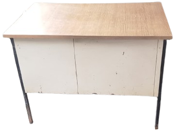 1970 METAL CELİK VE UZERİ  FORMİKA AHŞAP ÖĞRETMEN MEMUR ÇALIŞMA MASASI 4 CEKMECELİ 