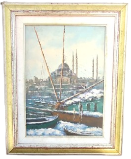 KADİR EKİN İMZALI İSTANBUL YENİ CAMİ TEMALI ORİJİNAL TUVAL ÜZERİNE YAĞLI BOYA TABLO