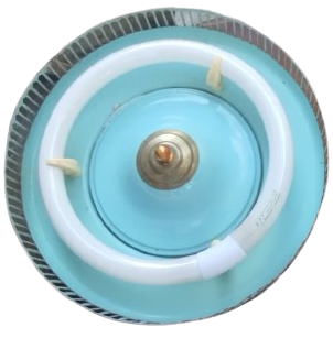 1960 MAVİ MİNE EMBOSLU HALKA FLUORESAN YUVARLAK TASARIM RETRO SARKIT AVİZE