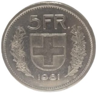 1981 BASIMI İSVİÇRE 5 FRANGI KOLEKSİYONLUK ORJİNAL MADENİ 5 FRANK METAL PARA
