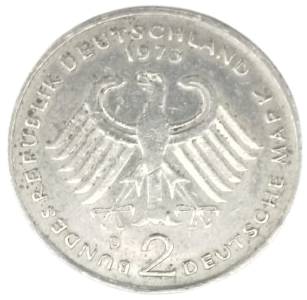ALMANYA FEDERAL CUMHURİYETİ TARAFINDAN 1973 YILINDA BASILMIŞ ORİJİNAL 2 DEUTSCHE MARK MADENİ PARASIDIR.