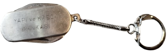 YAPI KREDİ LEYLEK LOGOLU NOSTALJİK BÖLME ÇAKI ACACAK VİNTAGE METAL ANAHTARLIK.