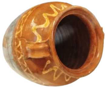 OSMANLI DÖNEMİ TERRACOTTA PİŞMİŞ UZERİ AKITMA SIR TOPRAK İKİ KULPLU GELENEKSEL KÜP TAMAMI EL İSCİLİKLİ