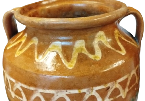 OSMANLI DÖNEMİ TERRACOTTA PİŞMİŞ UZERİ AKITMA SIR TOPRAK İKİ KULPLU GELENEKSEL KÜP TAMAMI EL İSCİLİKLİ