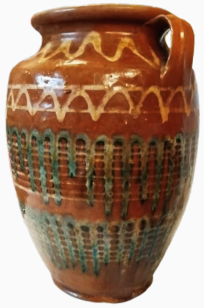 OSMANLI DÖNEMİ TERRACOTTA PİŞMİŞ UZERİ AKITMA SIR TOPRAK İKİ KULPLU GELENEKSEL KÜP TAMAMI EL İSCİLİKLİ