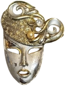VENEZİYA KARNİVALİ TEMALI ANTİKA VINTAGE İNCİ VE TAŞ DETAYLI MASKE BROŞ ARKASI İGNELİ