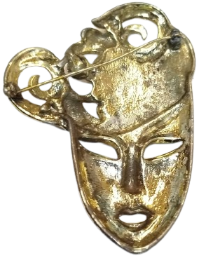 VENEZİYA KARNİVALİ TEMALI ANTİKA VINTAGE İNCİ VE TAŞ DETAYLI MASKE BROŞ ARKASI İGNELİ