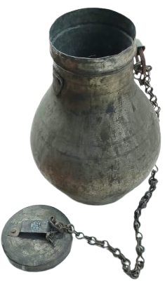 OSMANLI DÖNEMİ EL DÖVME İŞLEMELİ USTA İSİ BAKIR ANADOLU BUYUK BOYDA DEPME TEREYAĞ KABI KAPAKLI ZİNCİRLİ