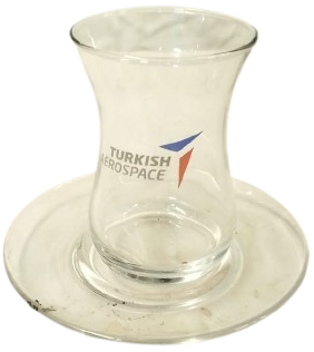 ORİJİNAL TURKISH AEROSPACE TUSAŞ LOGOLU CAM ÇAY BARDAĞI VE TABAĞI TAKIMI 1 ADET BARDAK VE TABAK