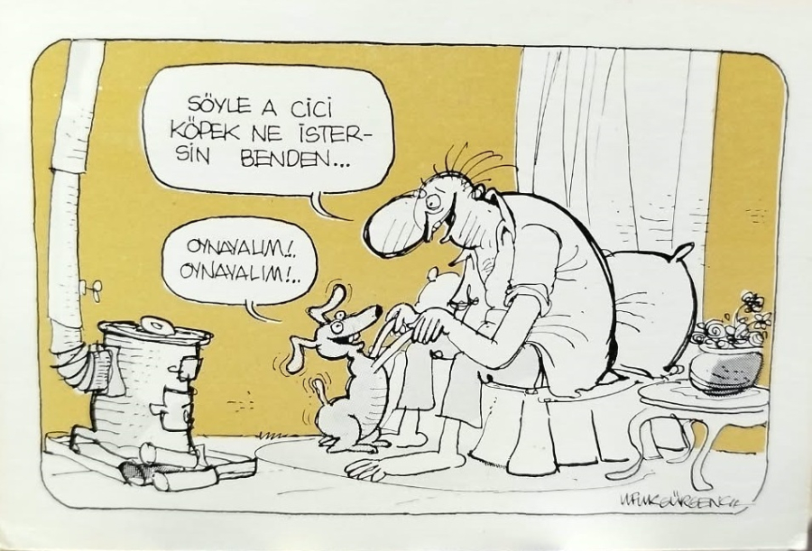 UFUK GÜRGENÇ İMZALI NADİR KARİKATÜR KARTPOSTAL KOLEKSİYONCULAR İÇİN KAÇIRILMAYACAK NOSTALJİK BİR PARÇADIR